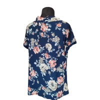 Bluzka z lejącym dekoltem typu woda - pomarańczowe i beżowe kwiaty